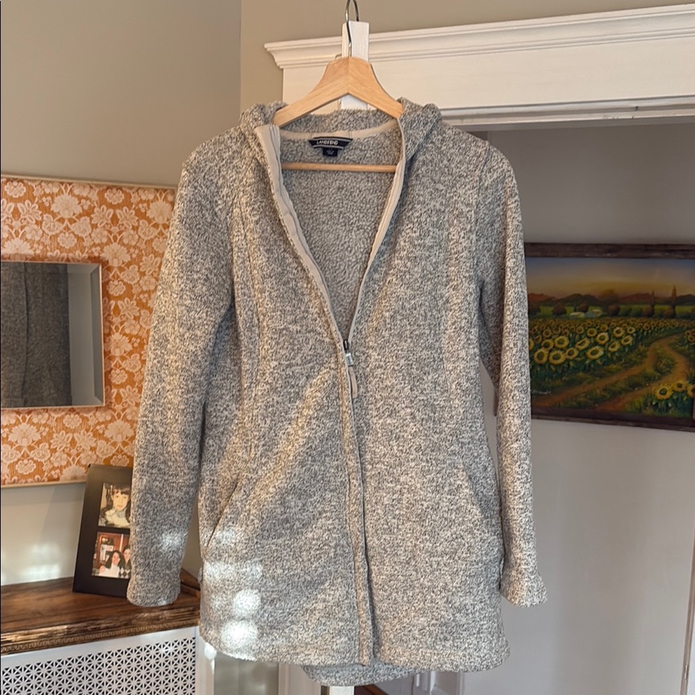 Lands end Gray Hooded Zip-Up fleece jacket